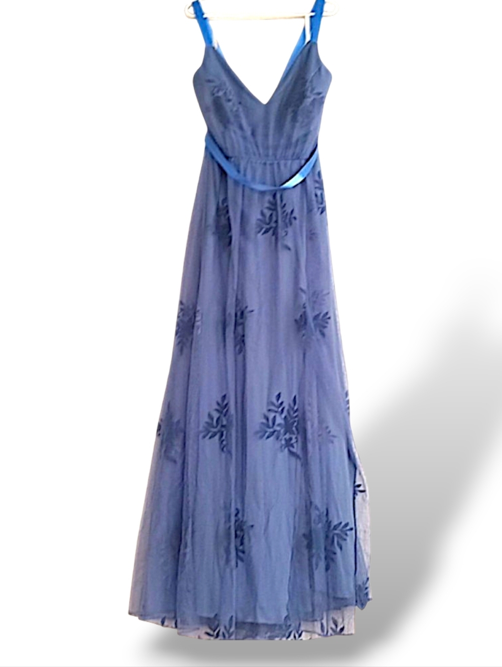 Galina Cornflower Blue Gown Floor Length Chiffon Velvet Tall Long Plus 22W Flowy